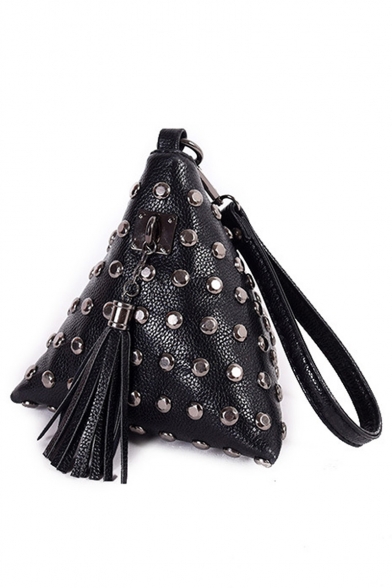 Designer Plain Rivet Tassel Embellishment Triangle Clutch Bag with Strap 18*18*18 CM