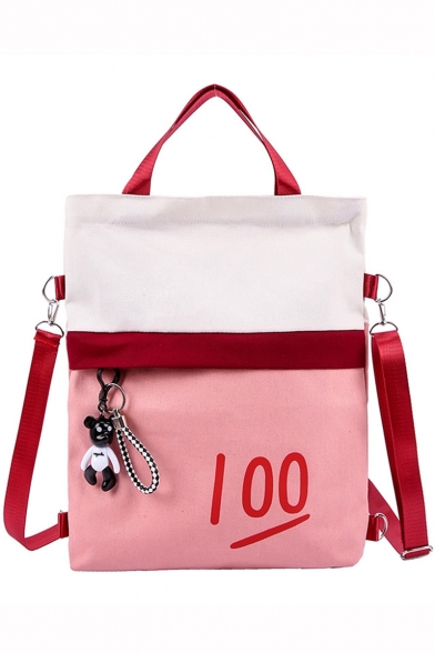 Fashion Color Block Letter Printed Convertible Crossbody Shoulder Bag Backpack 34*5*39 CM