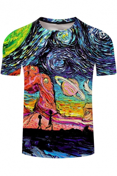 Fashion Comic Anime Figure Oil Painting 3D Printed Round Neck Short Sleeve Tee