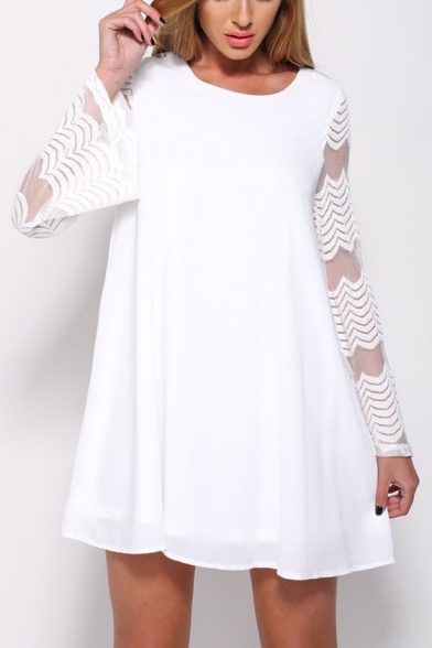 white long sleeve swing dress