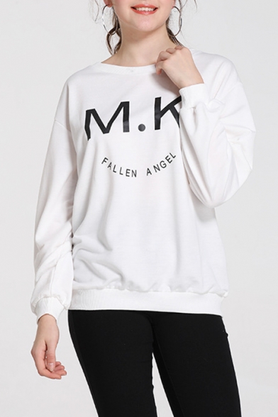 Fashion Smile Face Letter MK FALLEN ANGEL Printed Crewneck Long Sleeve Pullover Sweatshirt