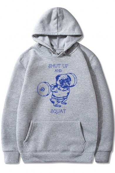 Funny Letter SHUT UP AND SQUAT Graphic Printed Mens Loose Fitted Hoodie