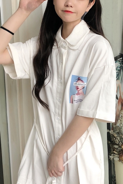 Girls Summer Chic Layered Lapel Collar Short Sleeve Button Down Midi Ruffled Shirt Dress