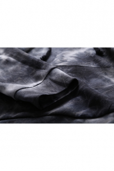 Men's Tie-dye Print Long Sleeve Button Detail Drawstring Hoodie