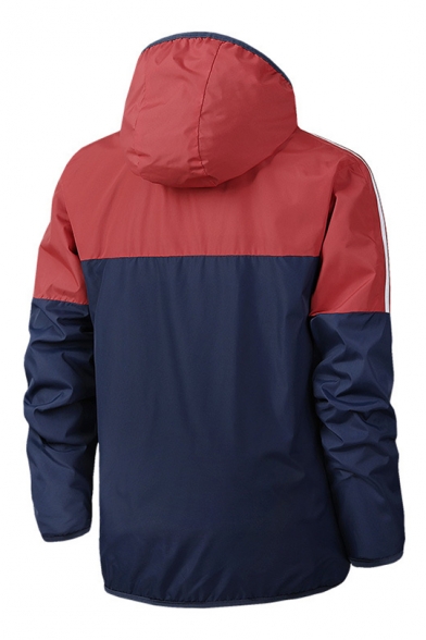 Mens Outdoor Training Running Colorblocked Windbreaker Zip Up Hooded Sport Track Jacket
