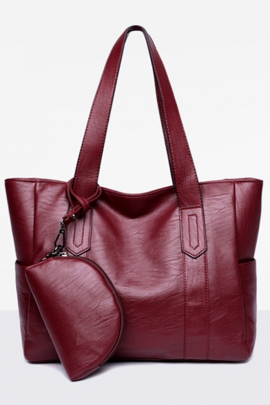 Minimalist Solid Color Large Capacity PU Soft Leather Shoulder Tote Bag for Women 34*12*28 CM