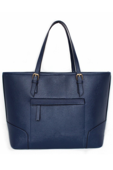 Minimalist Solid Color PU Leather Shoulder Bag Tote Shopper Handbag 42*27*13 CM
