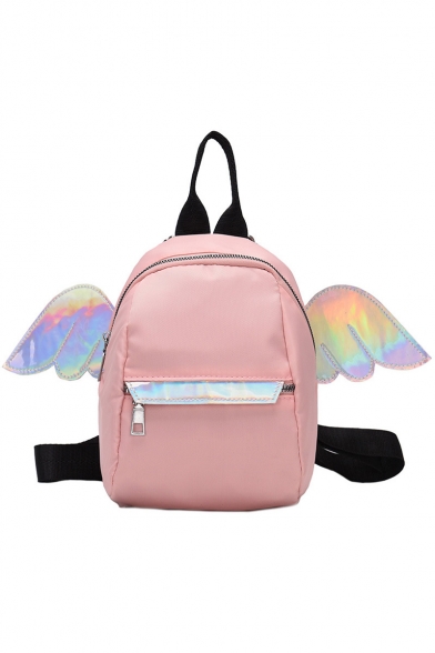 New Fashion Angel's Wing Embellishment Solid Color Nylon Mini Backpack for Girls 23*17*11 CM