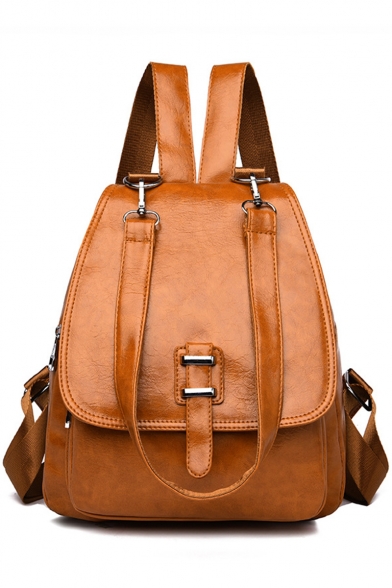 New Fashion Solid Color Belt Buckle Embellishment PU Soft Leather School Bag Leisure Shoulder Bag Backpack 26*12*28 CM