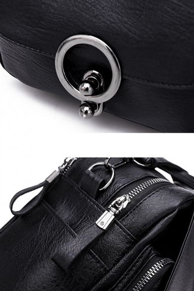 New Stylish Pompom Embellishment Solid Color PU Leather Tote School Bag Backpack 23*22*11 CM