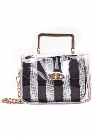 New Stylish Sequin Stripe Pattern Transparent Crossbody Bag Handbag for Women 14*18*8 CM