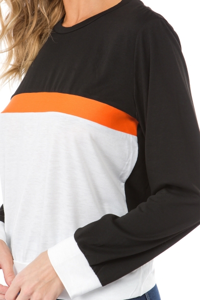 New Stylish Women's Colorblock Patchwork Round Neck Long Sleeve Sweatshirt