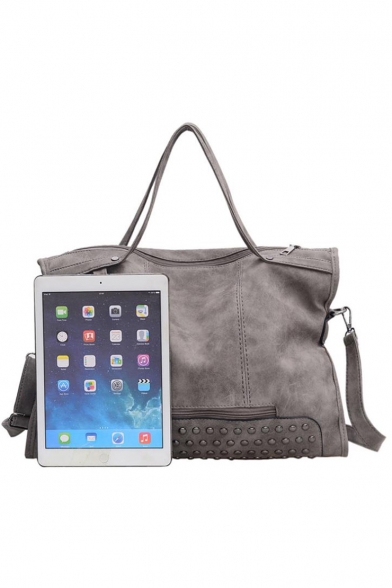 Popular Fashion Plain Zipper Rivet Tassel Embellishment Large Capacity Shoulder Messenger Bag 30*43*14 CM