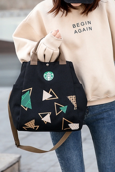 Stylish Geometric Polka Dot Printed Canvas Top Handle Shoulder Messenger Bag