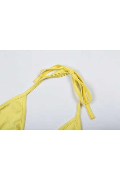 Summer Basic Simple Plain Plunge Neck Halter Sleeveless Embellished Crop Cami Top for Women
