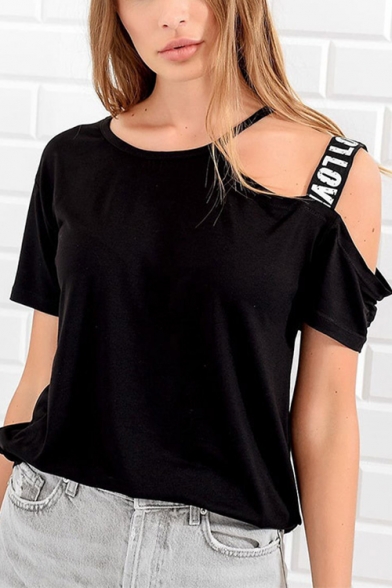 Women Cold Shoulder Summer Short Sleeve T-Shirt Casual Loose Tops Blouse Tee WL