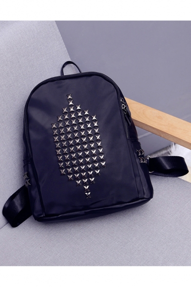 Trendy Plain Rivet Embellishment Black Oxford Cloth Casual Backpack 32*12*22 CM