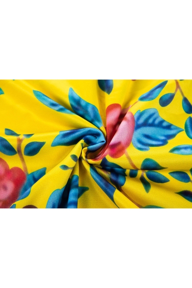 Women's Hot Fashion V-Neck Sleeveless Floral Printed Maxi Swing Slip Yellow Dress
