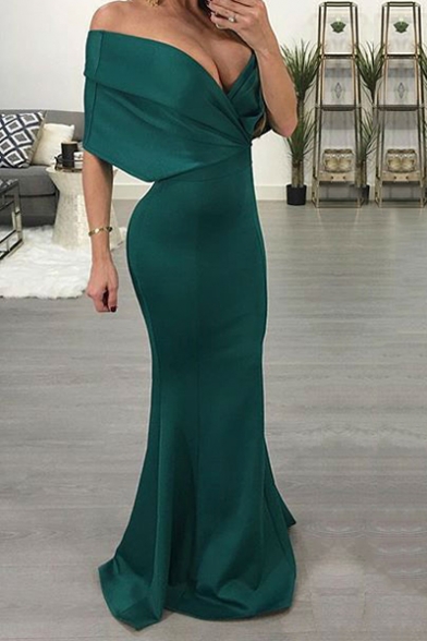 Women S Sexy Simple Plain Plunging V Neck Bodycon Floor Length