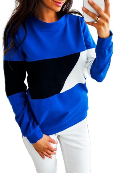 Womens Colorblock Round Neck Long Sleeve Sweatshirt