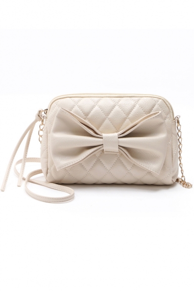 Chic Plain Bow Embellishment Quilted Crossbody Clutch Bag 26*19 CM