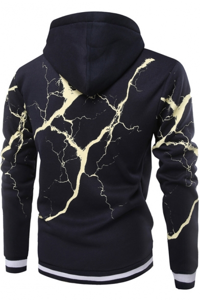 Cool Fashion Lightning Pattern Long Sleeve Regular Fit Zip Up Drawstring Hoodie with Pocket
