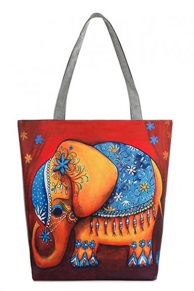Designer Unique Elephant Printed Red Canvas Shoulder Bag 27*8*37 CM