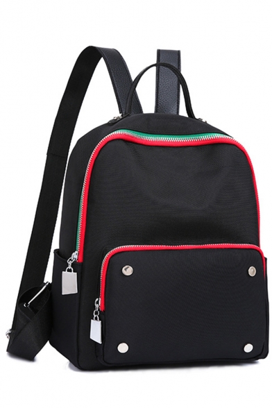 Fashion Colorblock Zipper Patchwork Black Oxford Cloth School Work Backpack 27*24*11 CM