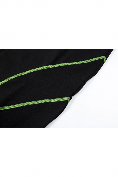 Fashion Contrast Piping Zipper Stand Collar Sleeveless Mini Black Bodycon Dress