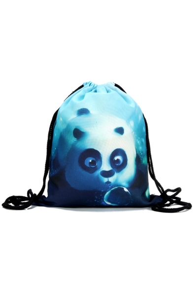Fashion Creative 3D Panda Printed Blue Drawstring Backpack Storage Bag 30*39 CM