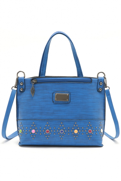 Fashion Plain Color Bead Rivet Zipper Embellishment Satchel Bag Shoulder Messenger Bag 22*8*18 CM
