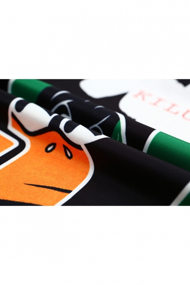 FUTURE BLACK FUNNY ZZ Letter Colorblock Cartoon Rabbit Duck Animals Printed Round Neck Long Sleeve Cropped Sweatshirt