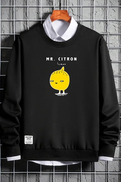 Hot Fashion Cute Lemon Printed MR.CITRON Letter Long Sleeve Round Neck Pullover Unisex Sweatshirt