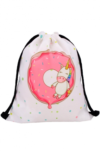 Hot Fashion Unicorn Polka Dot Printed White Storage Bag Drawstring Backpack 30*39 CM