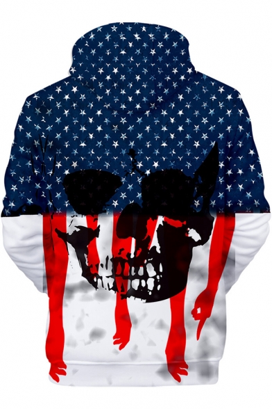 Independence Day Star Striped Hand Skull Printed Unisex Sport Casual Hoodie