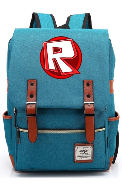 Large Capacity Letter R Print Belt Buckle Laptop Bag Travel School Backpack with Zipper 29*13.5*43 CM
