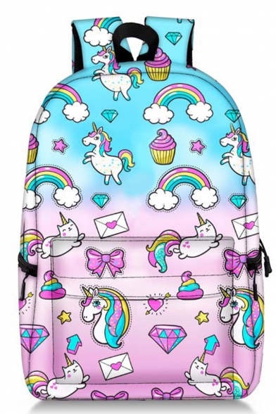 Lovely Trendy Cartoon Rainbow Unicorn Printed School Bag Backpack 28*14*47 CM