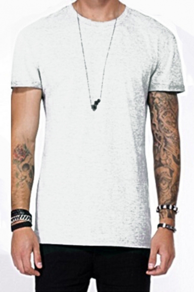 Mens Summer Cool Hollow Out Wing Back Basic Round Neck Short Sleeve Relaxed Tee