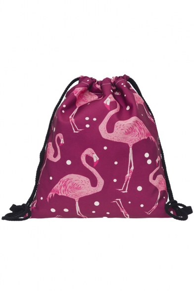 New Collection Flamingo Polka Dot Printed Purple Drawstring Backpack Storage Bag 30*39 CM