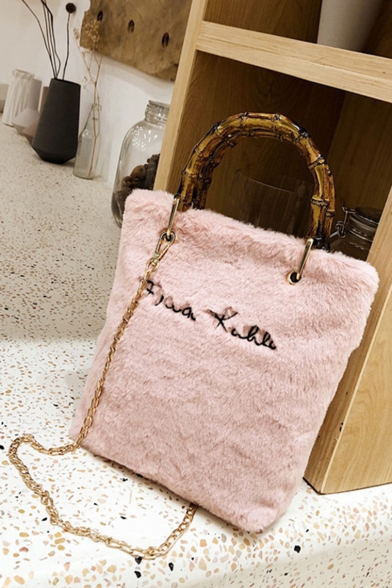 New Fashion Letter Embroidery Top Handle Plush Shoulder Tote Bag 21*10*26 CM