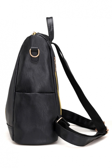 New Stylish Colorblock Stripe Patchwork Black Soft PU Leather Mummy Shoulder Bag Backpack 32*30*13 CM