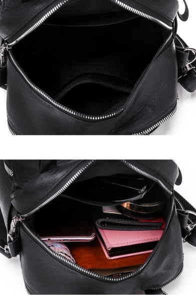 New Stylish Pompom Embellishment Solid Color PU Leather Tote School Bag Backpack 23*22*11 CM