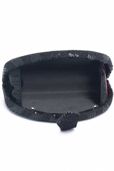 New Stylish Solid Color Belt Buckle Black Semicircular Sequined Crossbody Clutch 20*13 CM
