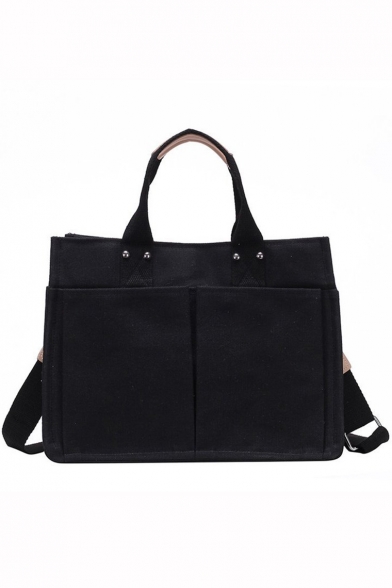 Simple Plain Canvas Cross Body Shoulder Bag with Pockets 33*15*24 CM