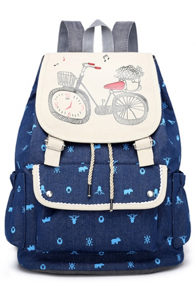Stylish Cartoon Printed Canvas Drawstring Backpack with Side Pockets 33*17*41 CM