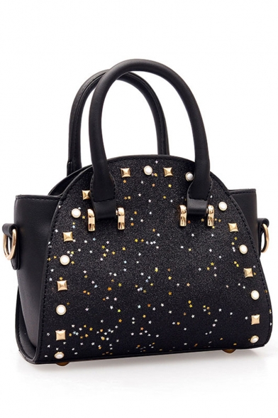 Stylish Starry Sky Pattern Rivet Embellishment Sequined Crossbody Satchel Handbag 20*17*10 CM