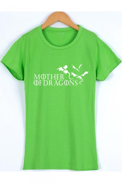 Summer Popular Letter MOTHER OF DRAGONS Print Basic Round Neck Short Sleeve Cotton T-Shirt