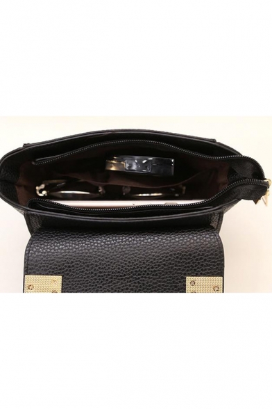 Trendy Solid Color Metal Buckle Lock Top Handbag Satchel Shoulder Bag 15*16.5*6.5 CM