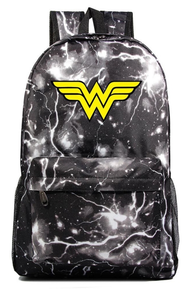 Trendy Yellow Letter W Lightning Printed Casual School Bag Backpack with Zipper 31*18*47 CM