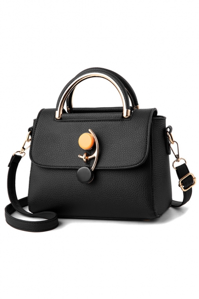 Women's Elegant Plain Button Metal Embellishment Commuter Satchel Handbag 22*12*17 CM